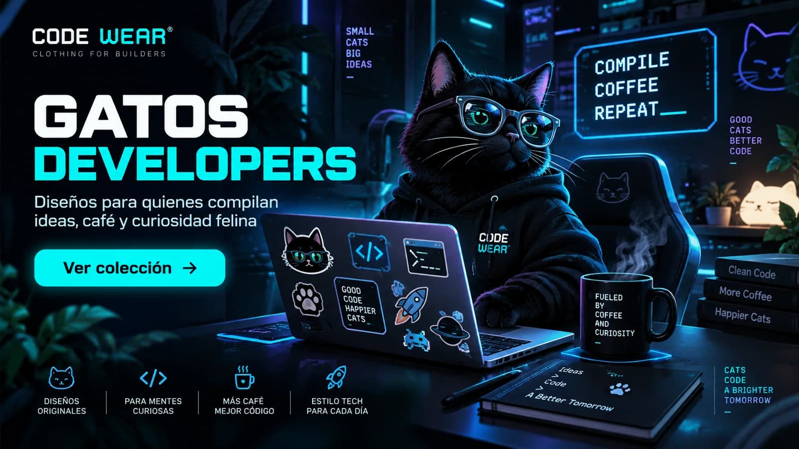 Colección Gatos Developers: Compile. Coffee. Repeat.